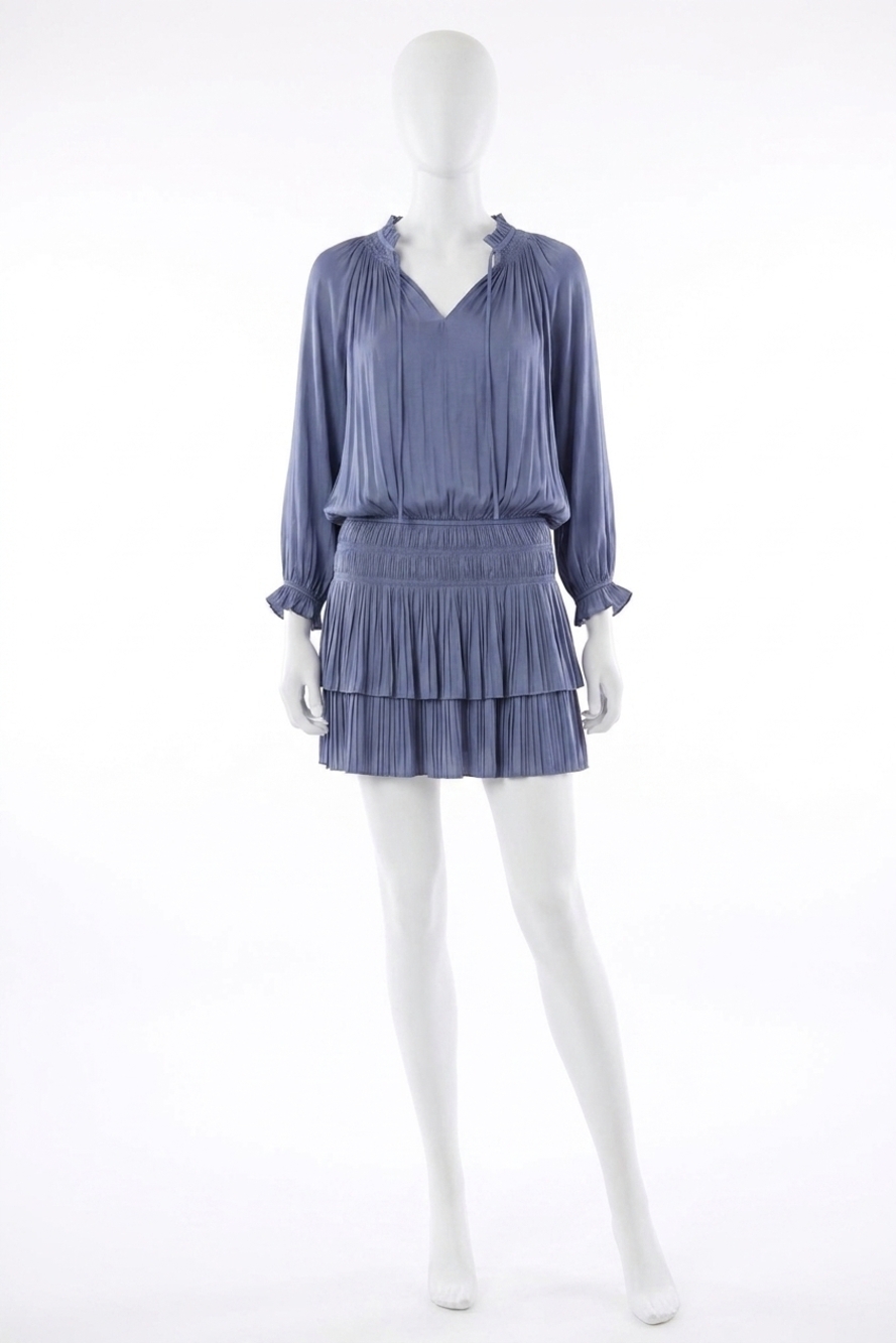 NEW CURRENT AIR aurelie pleated mini dress in blue